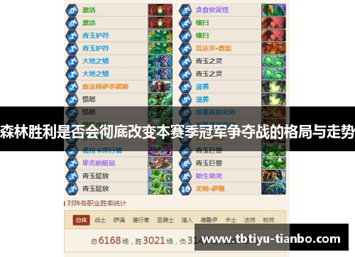 森林胜利是否会彻底改变本赛季冠军争夺战的格局与走势