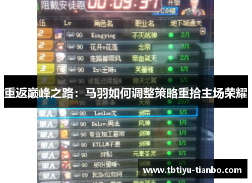 重返巅峰之路：马羽如何调整策略重拾主场荣耀